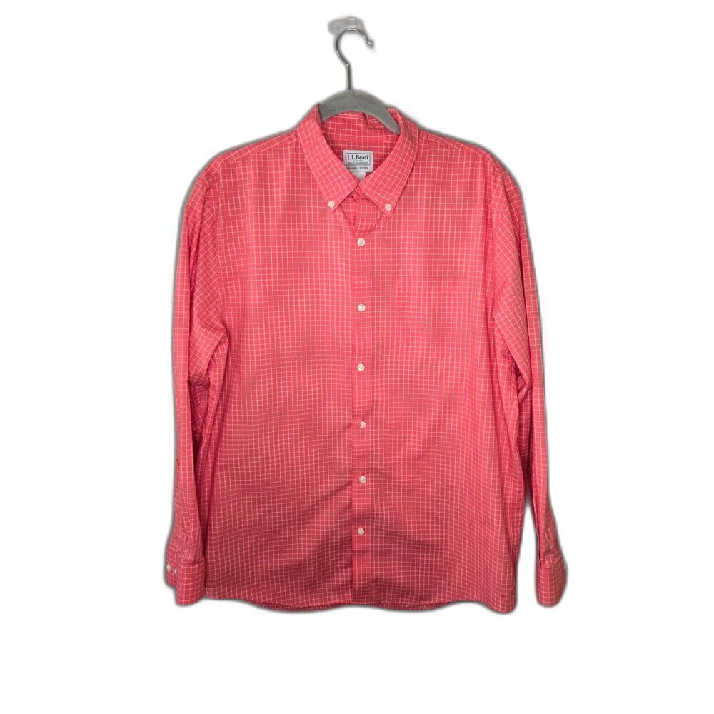 L.L. Bean Men's Orange Free Check Slightly Fitted Button Down Shirt Size Large
